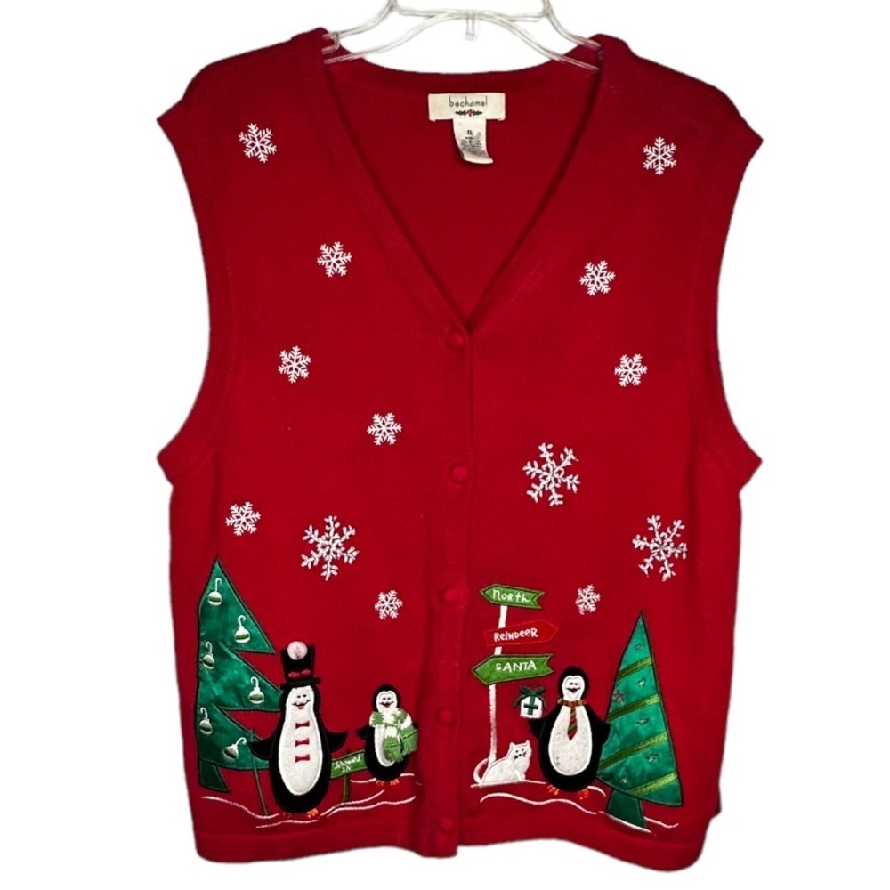 Vintage Bechamel Red Christmas Sweater Vest